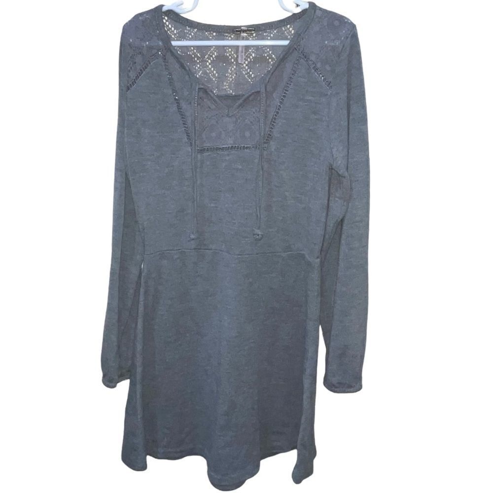 4/$25 -Poof Girl Grey Casual Dress with Lace Panel at Top of Back - Size S (7/8)